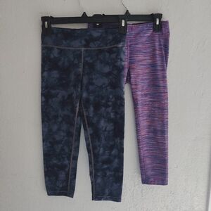 Athleta Girl Crops Bundle- Navy Tie-Dye and Pink Stripes
